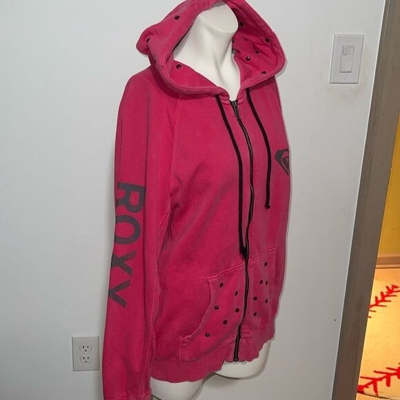 Roxy medium women’s Zip Up Hoodie Studss Hot Pink Girls Slightly distressed - Picture 1 of 12